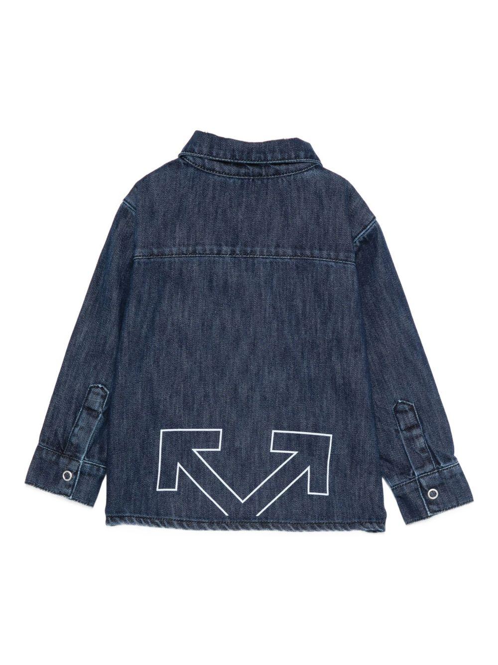 Camicie per neonato Off-White Kids denim con logo stampato e tasca sul petto - Image 3