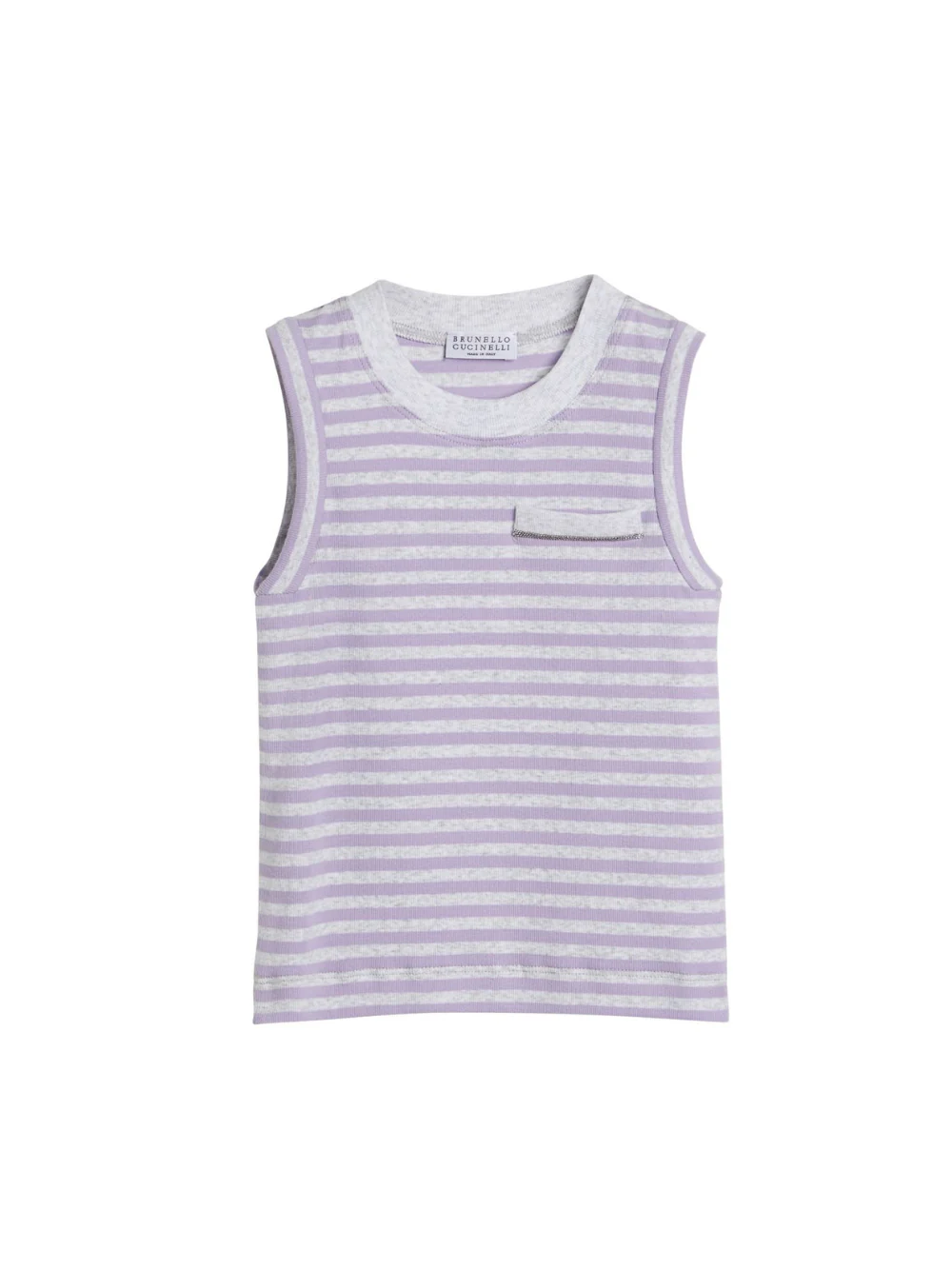 Canotta per bambino Brunello Cucinelli Kids lilla con stampa a righe e design a coste