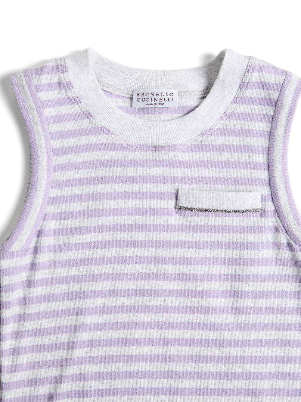 Canotta per bambino Brunello Cucinelli Kids lilla con stampa a righe e design a coste - Image 2