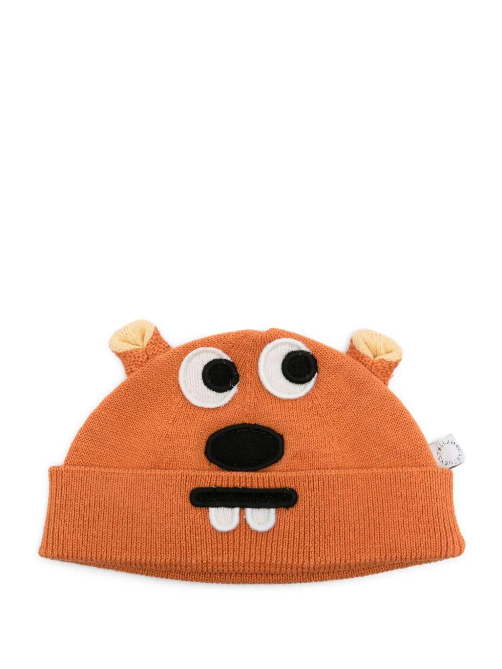 Cappello per neonati Stella McCartney Kids arancione lavorato a maglia con dettagli sulle orecchie