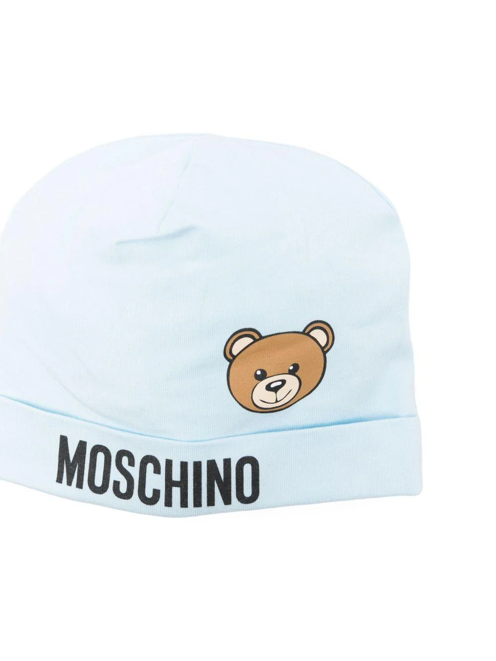Cappello per neonato Moschino Kids azzurro con stampa logo e Teddy Bear - Image 2