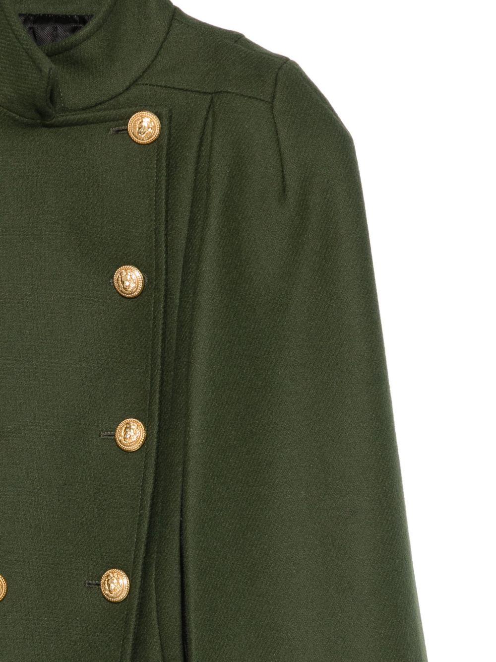 Cappotto a mantella per bambina Balmain Kids verde con collo alto - Image 2