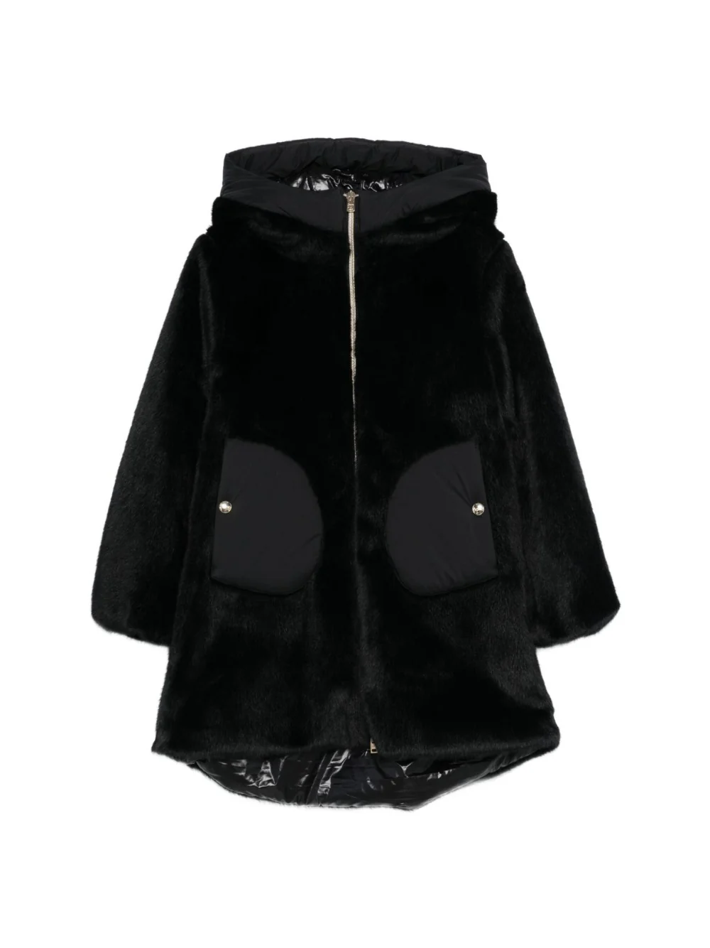 Cappotto per bambina Herno Kids nero con pelliccia sintetica