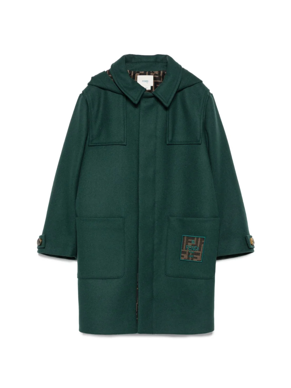 Cappotto per bambino Fendi Kids verde con tasche e cappuccio
