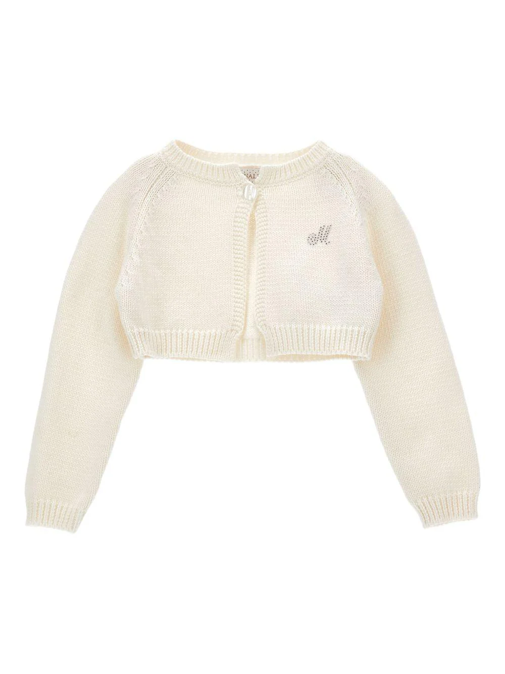 Cardigan crop per neonata Monnalisa bianco con scollo rotondo
