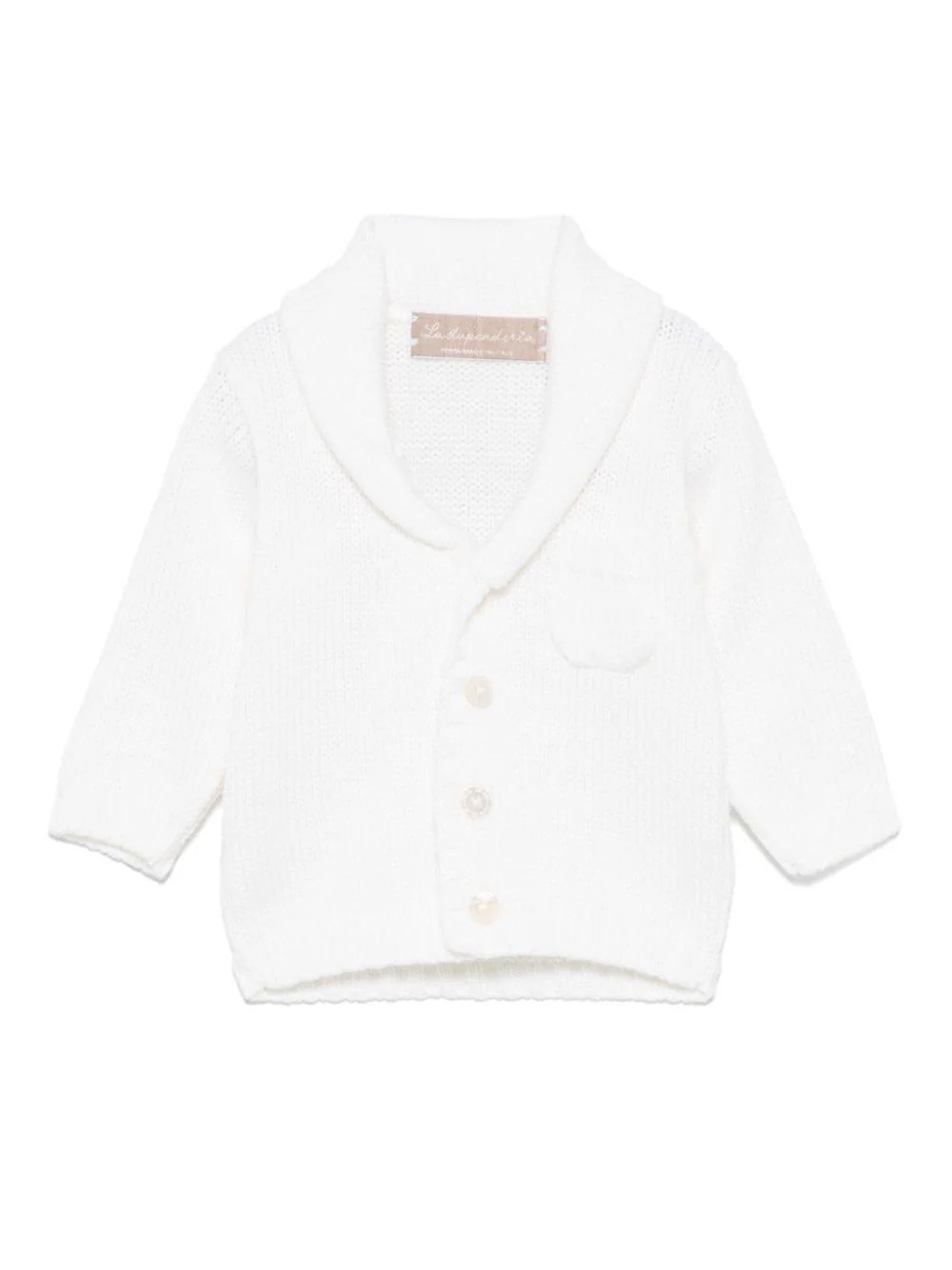 Cardigan in cashmere per neonato La Stupenderia bianco con chiusura frontale con bottoni revers