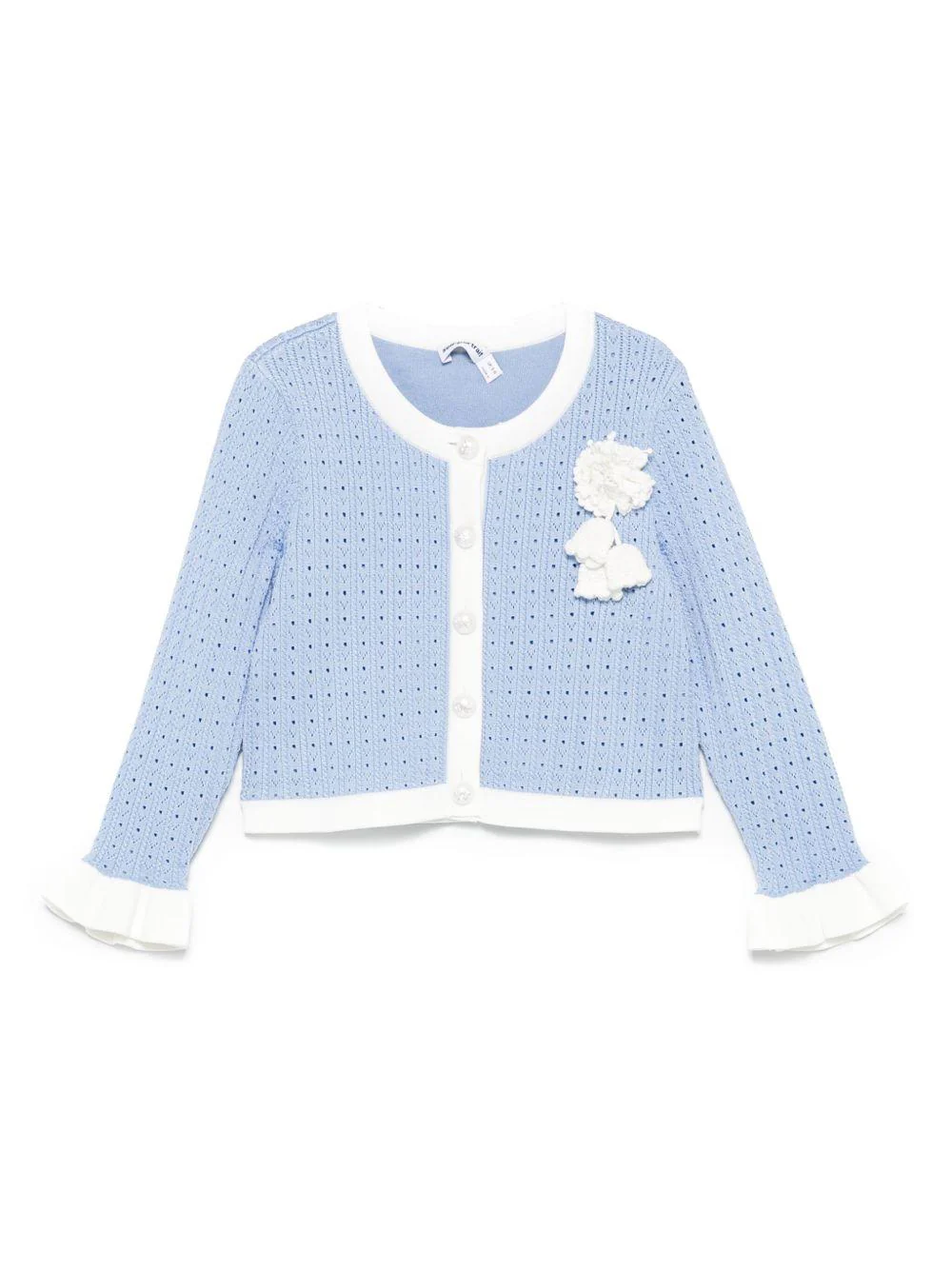 Cardigan per bambina Self-Portrait Kids azzurro con applicazione