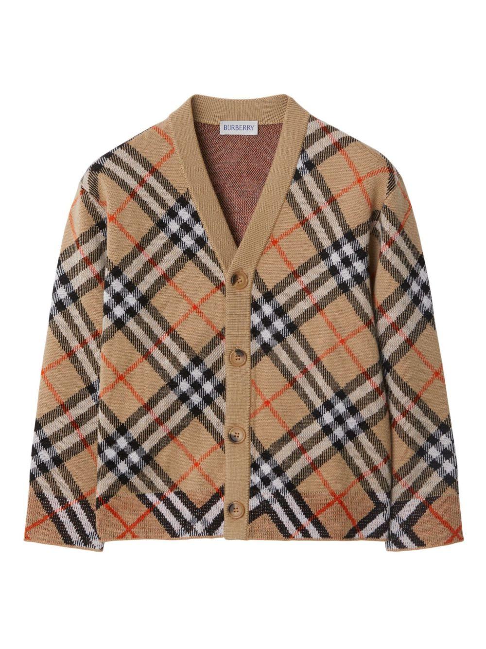 Cardigan per bambino Burberry Kids beige con motivo a quadri