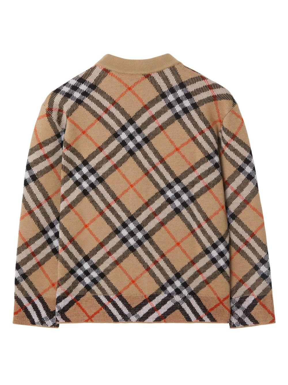 Cardigan per bambino Burberry Kids beige con motivo a quadri - Image 2