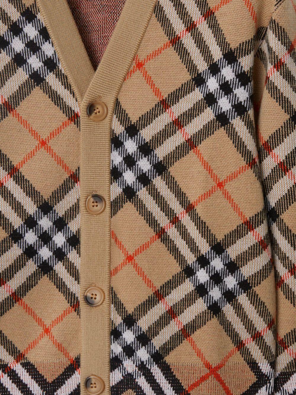 Cardigan per bambino Burberry Kids beige con motivo a quadri - Image 3