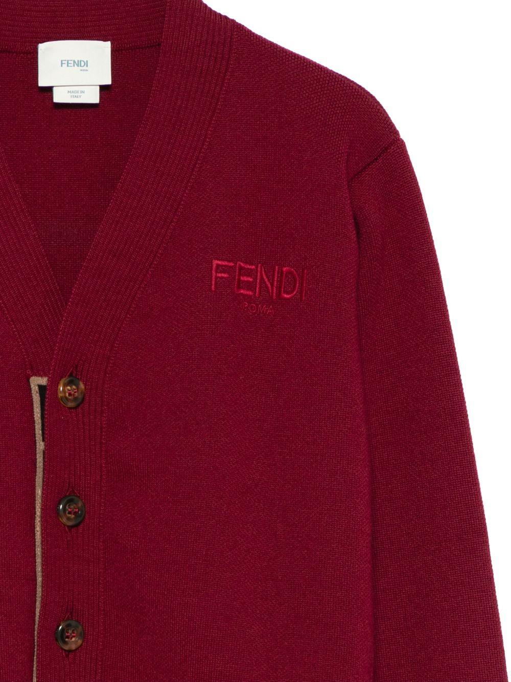 Cardigan per bambino Fendi Kids rosso scuro con chiusura frontale con bottoni - Image 2