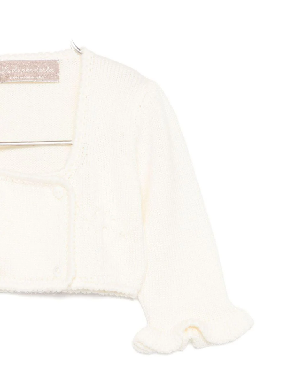 Cardigan per neonata La Stupenderia bianco con polsini arricciati - Image 3