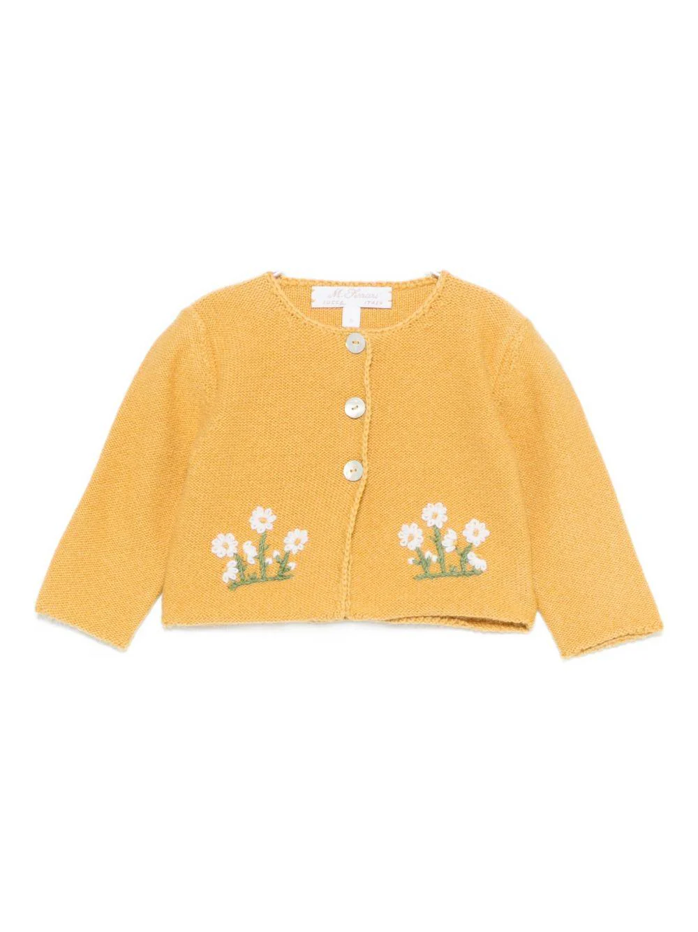 Cardigan per neonata Mariella Ferrari giallo con ricamo a fiori