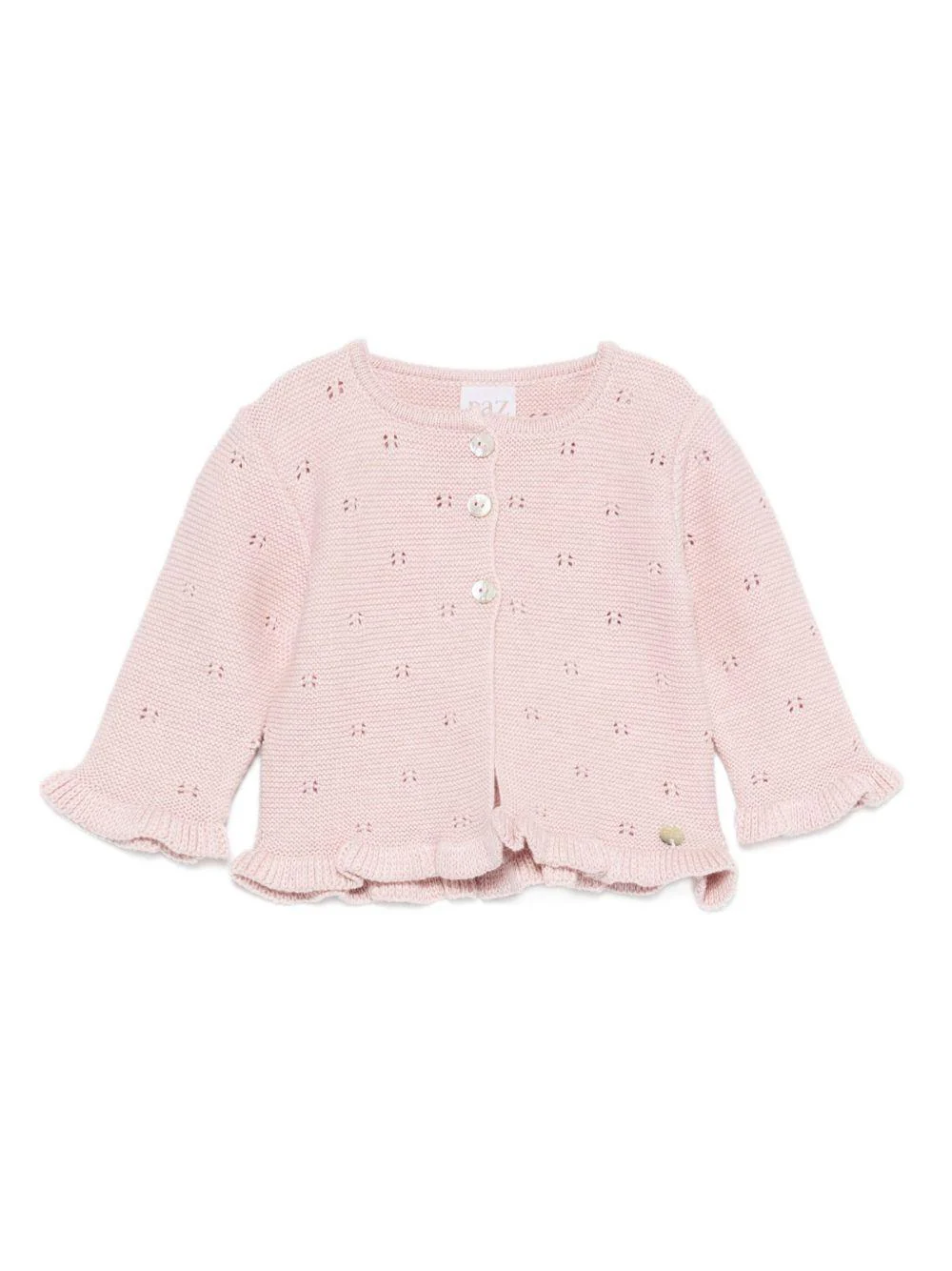 Cardigan per neonata Paz Rodríguez rosa con modello con occhielli