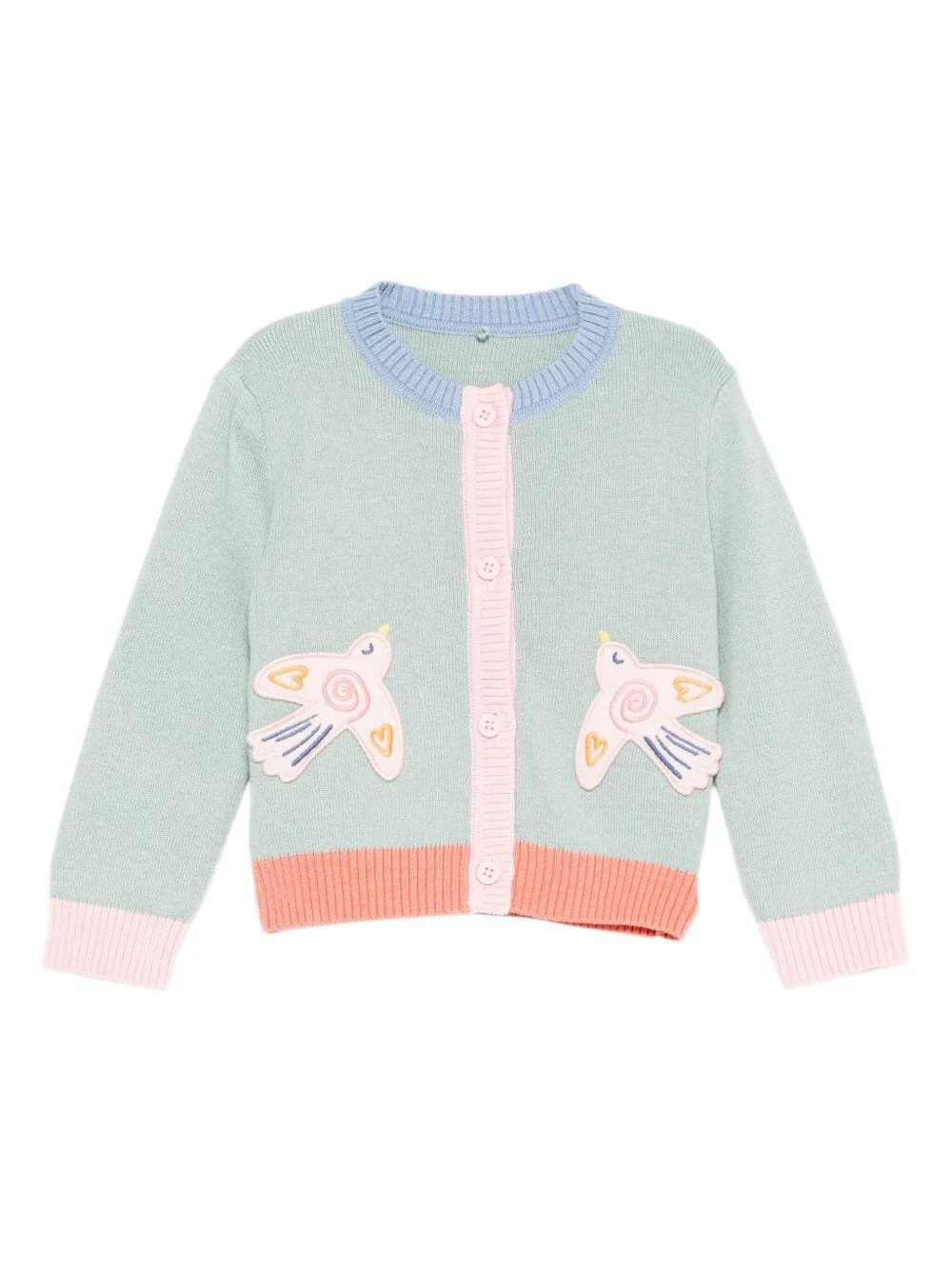 Cardigan per neonata Stella McCartney Kids verde con applicazione