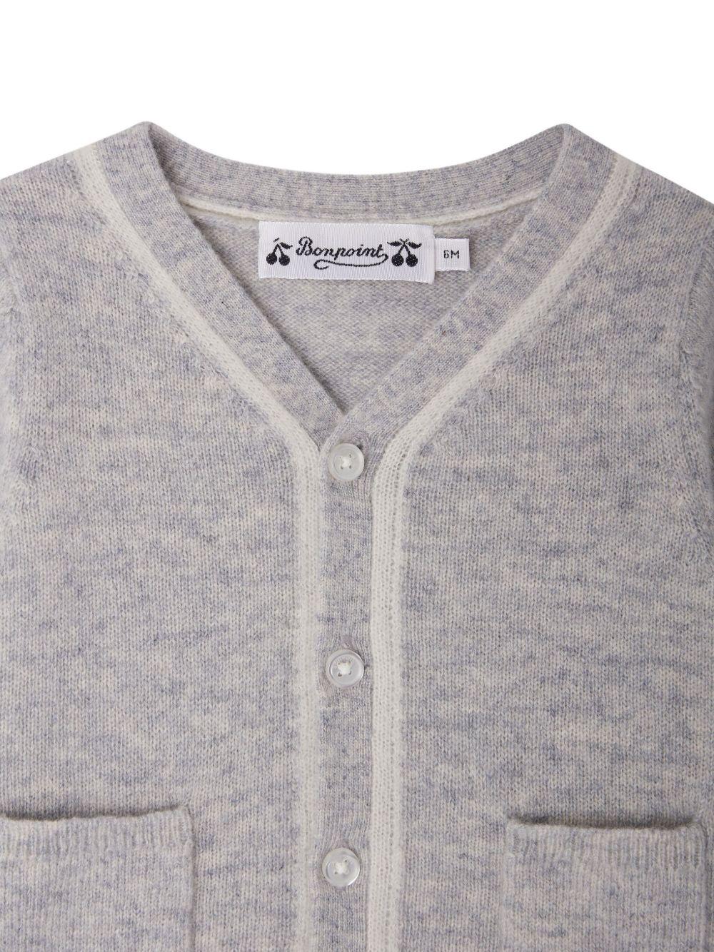 Cardigan per neonato Bonpoint grigio con applicazione - Image 3