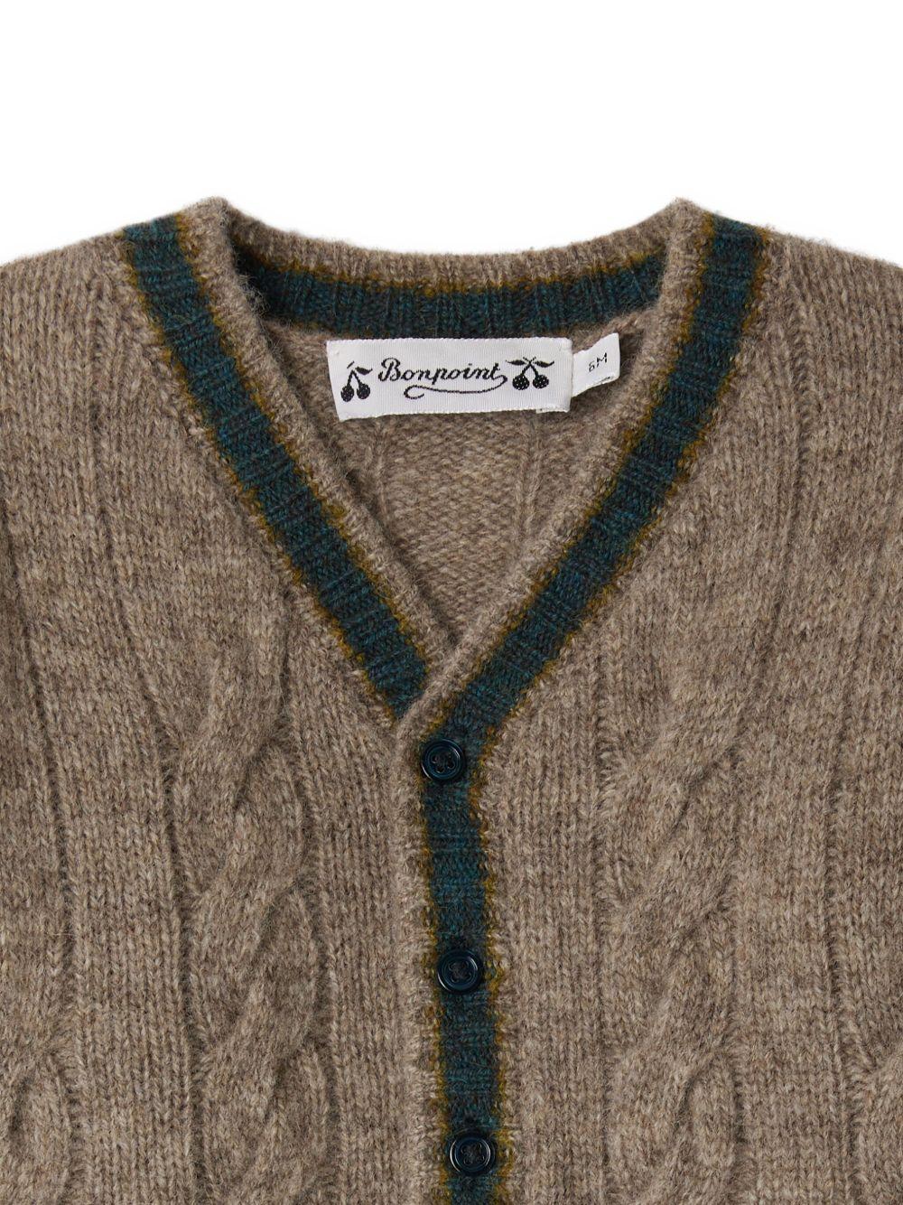 Cardigan per neonato Bonpoint marrone in maglia a trecce - Image 2