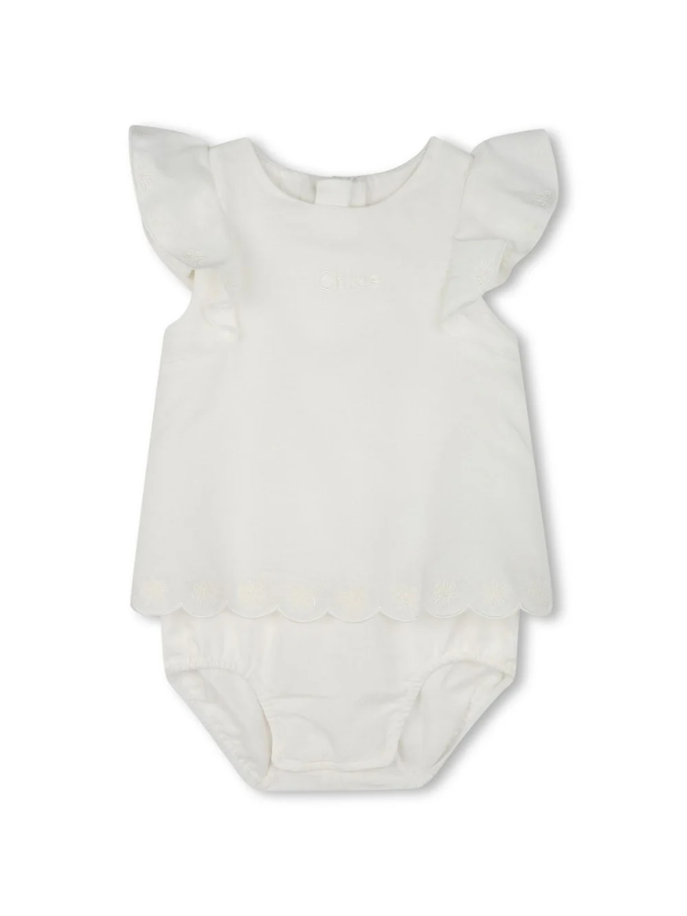 Completo con pantaloncini per neonata Chloé Kids bianco misto cotone e seta