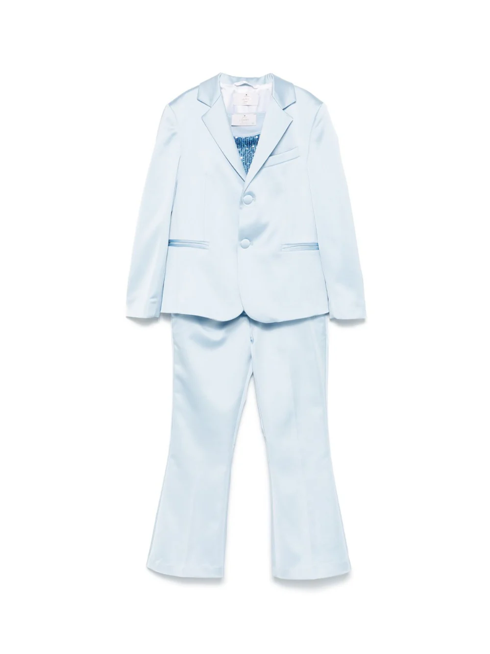 Completo due pezzi per bambina Colorichiari azzurro con due tasche a filetto frontali
