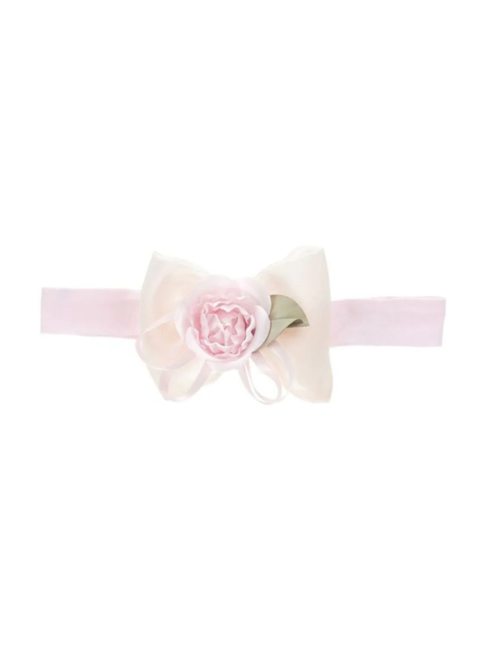 Fascia per capelli per neonata Monnalisa rosa con dettaglio con fiocco e fiore - Image 4