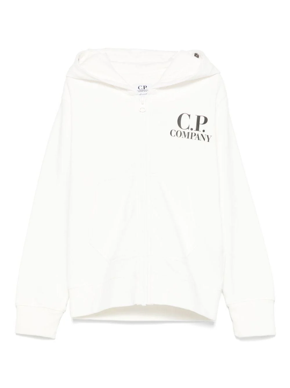 Felpa con occhialini sul cappuccio per bambino C.P. Company Kids bianco con tasche frontali