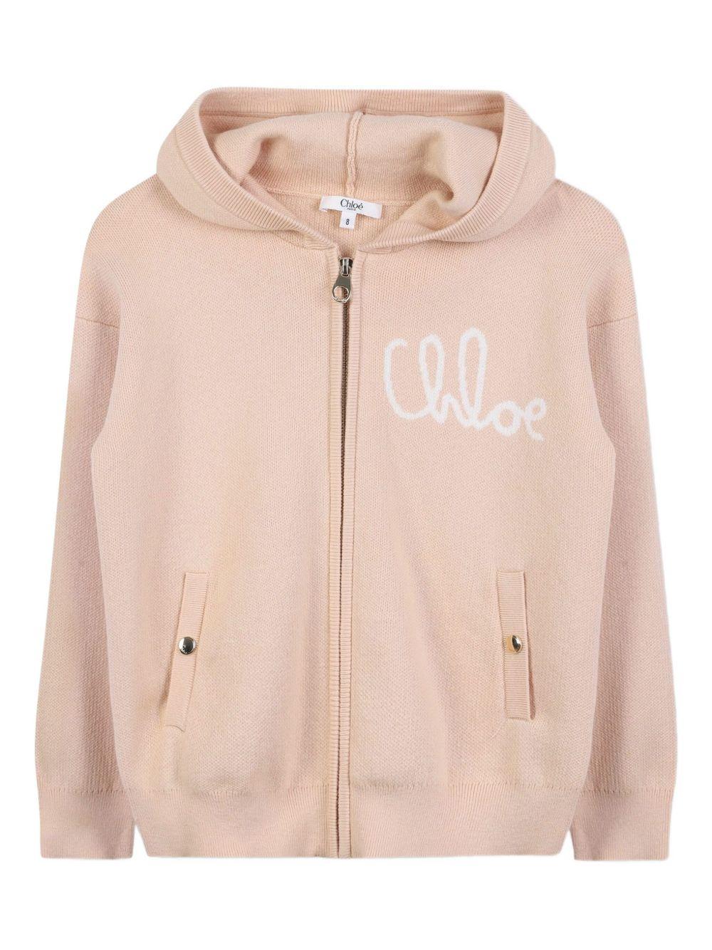 Felpa per bambina Chloé Kids beige con logo ricamato