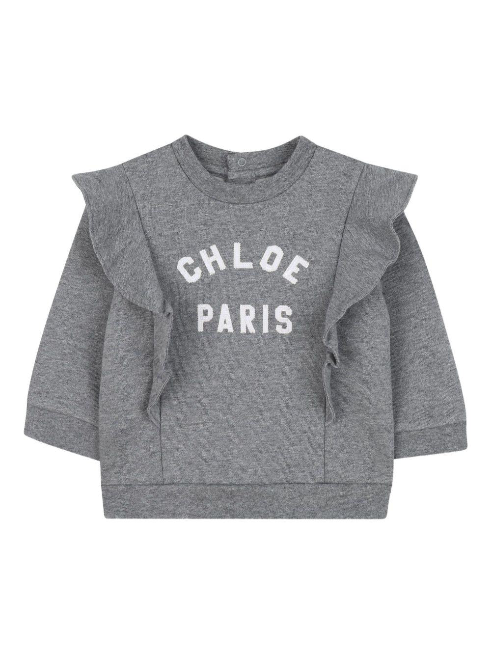 Felpa per bambina Chloé Kids grigia con stampa con logo