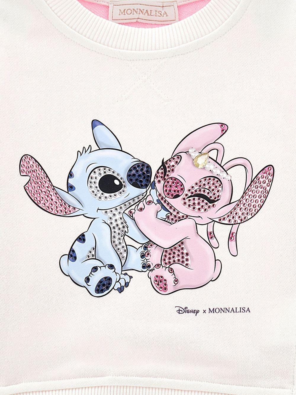 Felpa per bambina Disney x Monnalisa rosa con stampa grafica Stitch - Image 3
