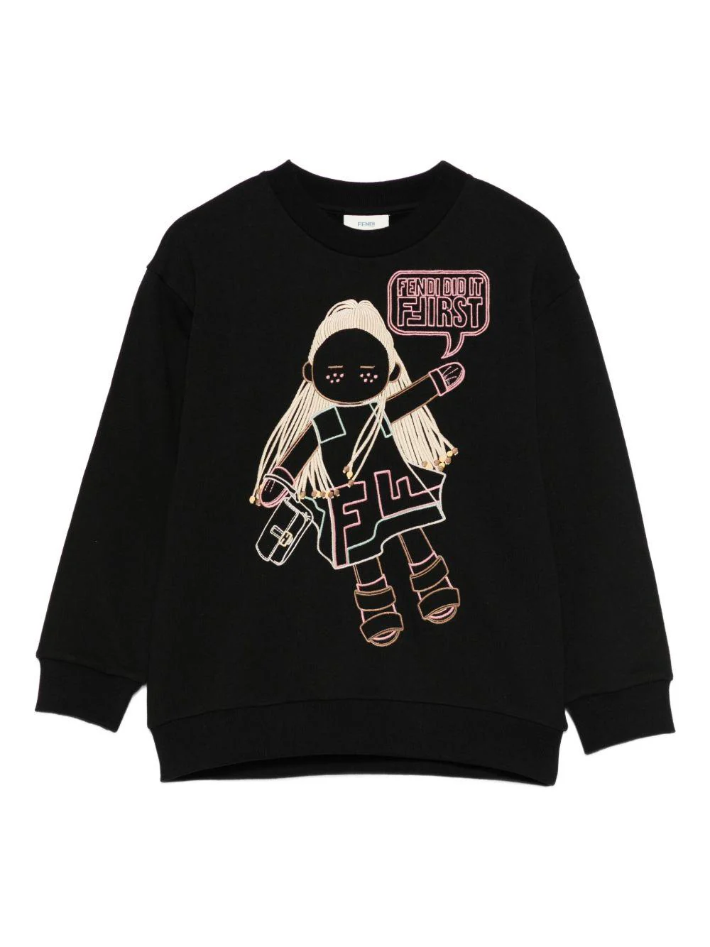 Felpa per bambina Fendi Kids nera con motivo bambola