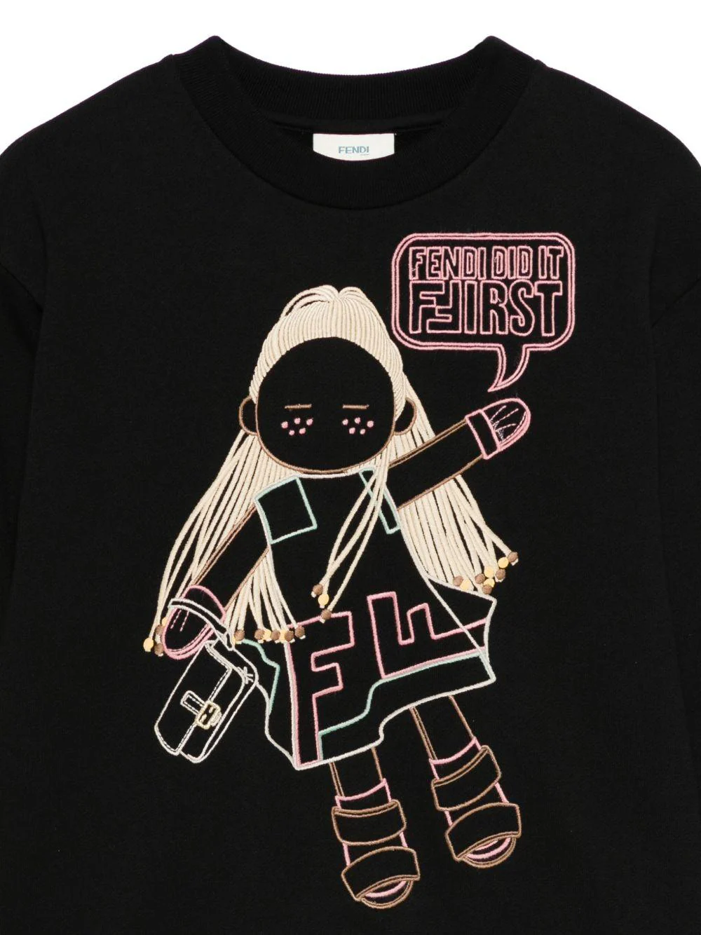 Felpa per bambina Fendi Kids nera con motivo bambola - Image 2