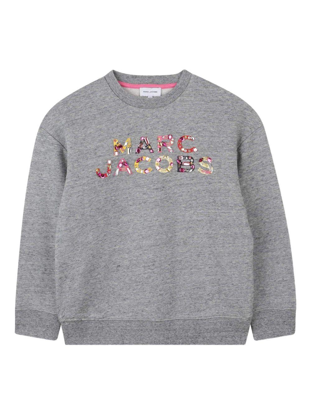 Felpa per bambina Marc Jacobs Kids grigia con logo e paillettes