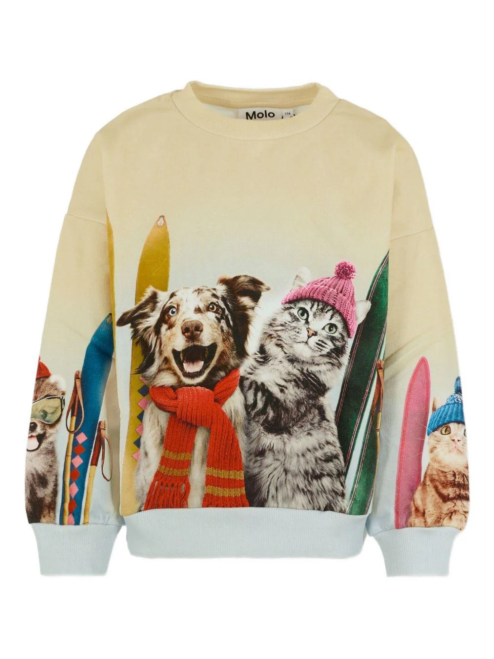 Felpa per bambina Molo beige con stampa cane e gatto