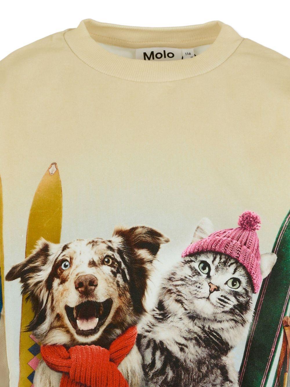Felpa per bambina Molo beige con stampa cane e gatto - Image 2
