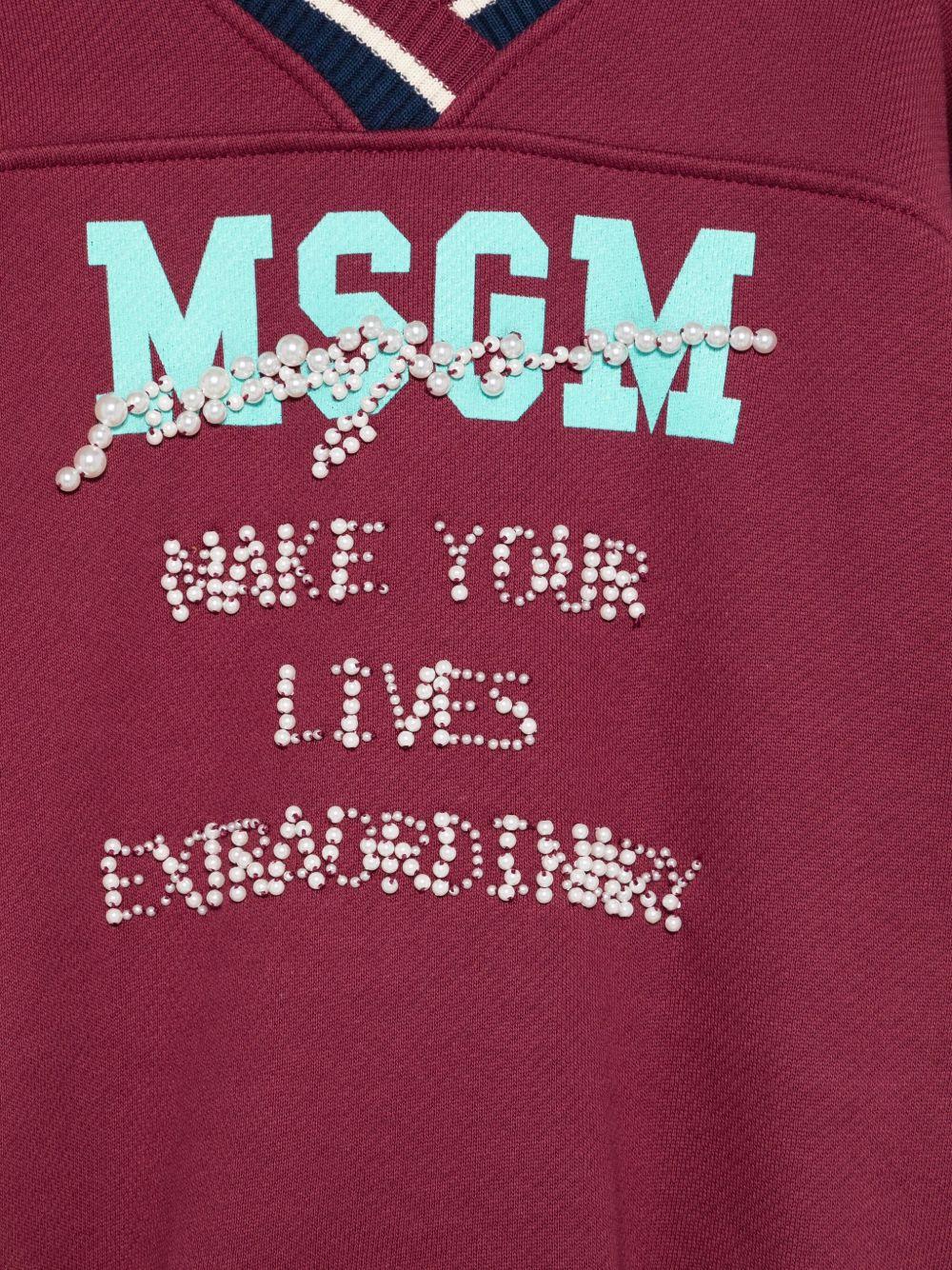Felpa per bambina MSGM Kids bordeaux con bordi a contrasto - Image 2