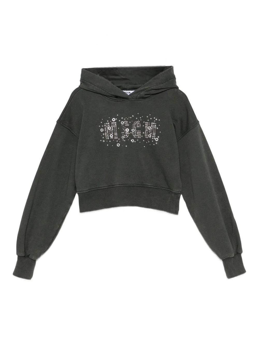 Felpa per bambina MSGM Kids grigia con decorazioni in cristallo