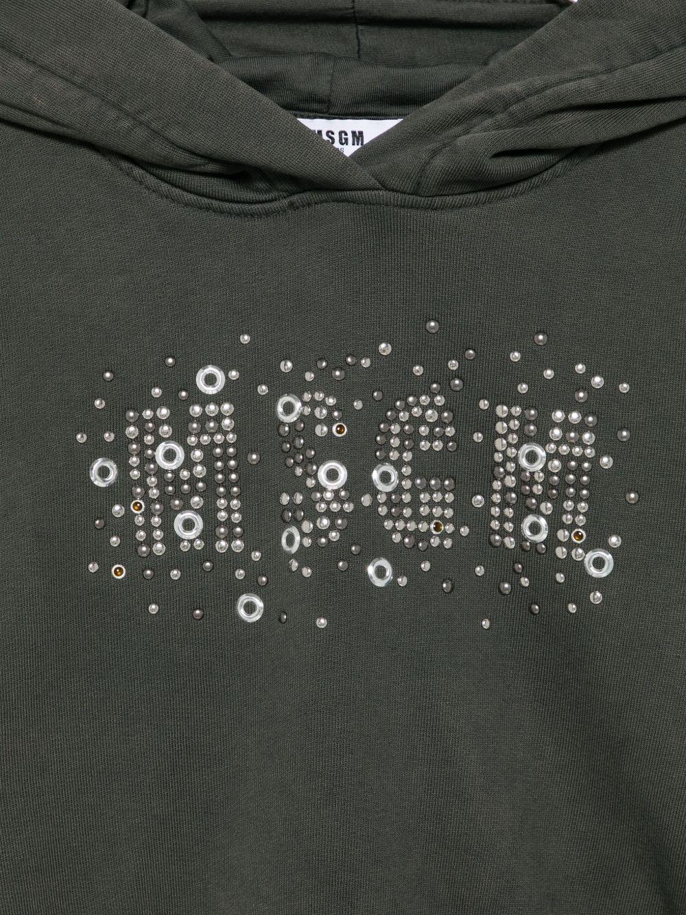 Felpa per bambina MSGM Kids grigia con decorazioni in cristallo - Image 3
