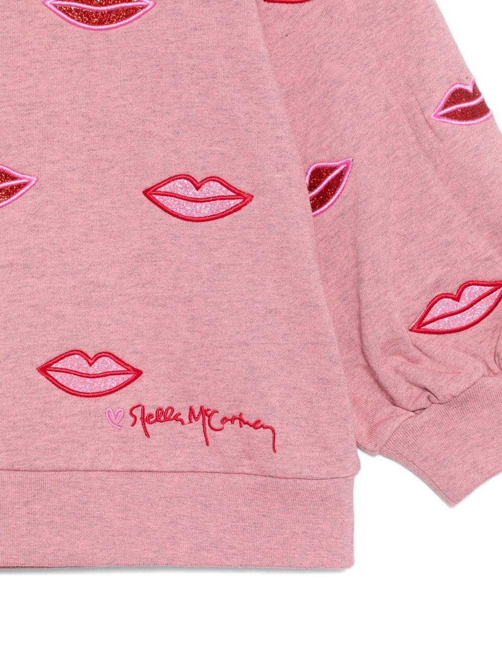 Felpa per bambina Stella McCartney Kids rosa con labbra decorate - Image 2