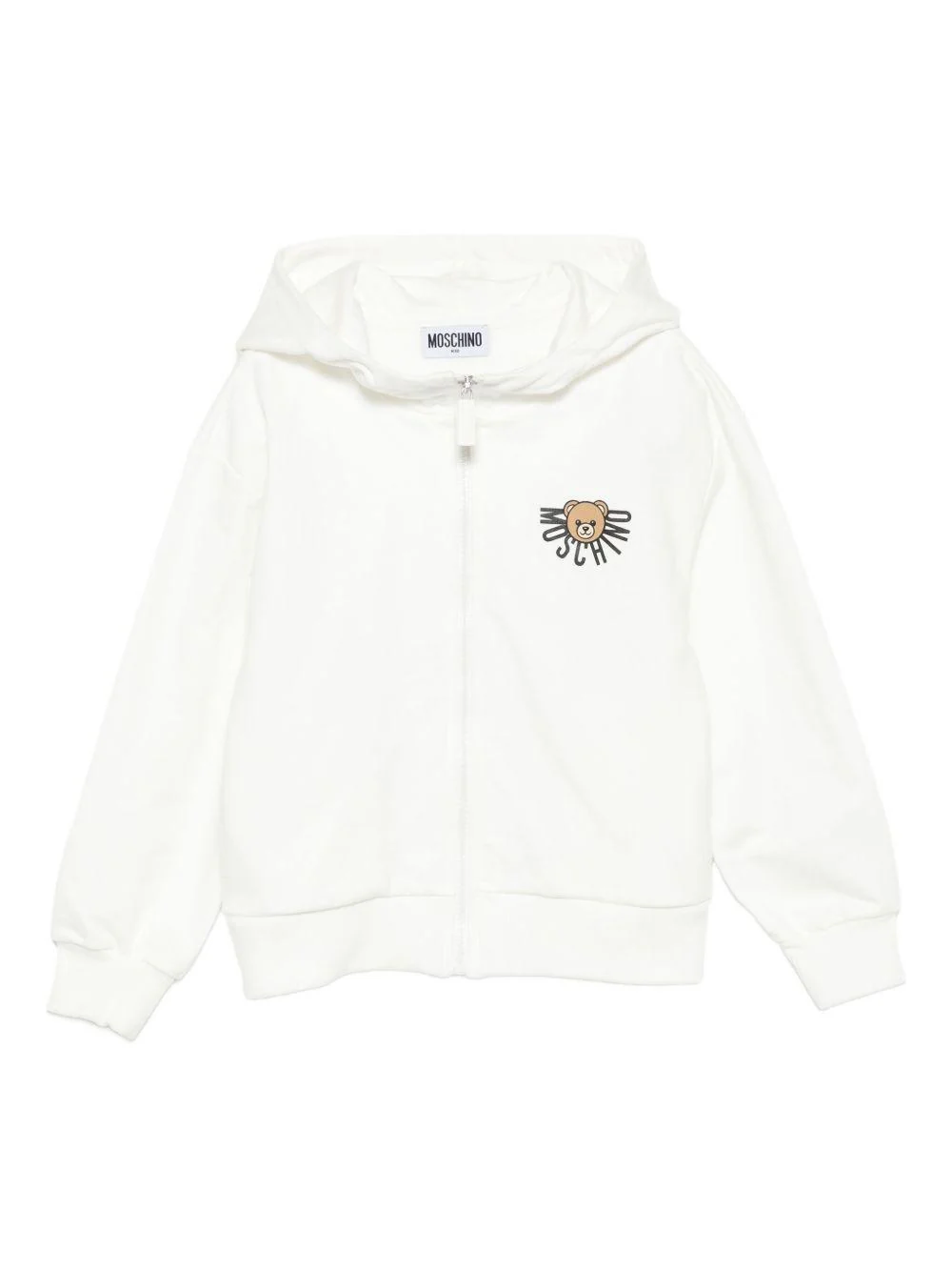 Felpa per bambini Moschino Kids bianco con chiusura con zip