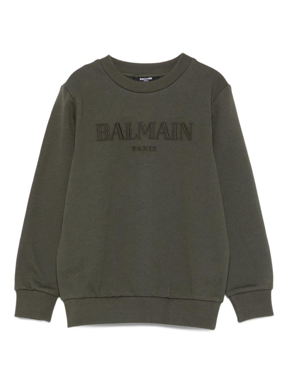 Felpa per bambino Balmain Kids verde con logo ricamato
