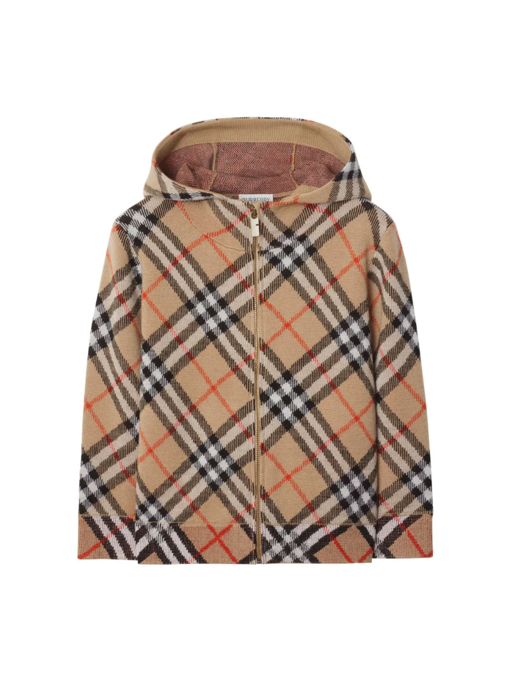 Felpa per bambino Burberry Kids marrone con cappuccio e motivo a quadri