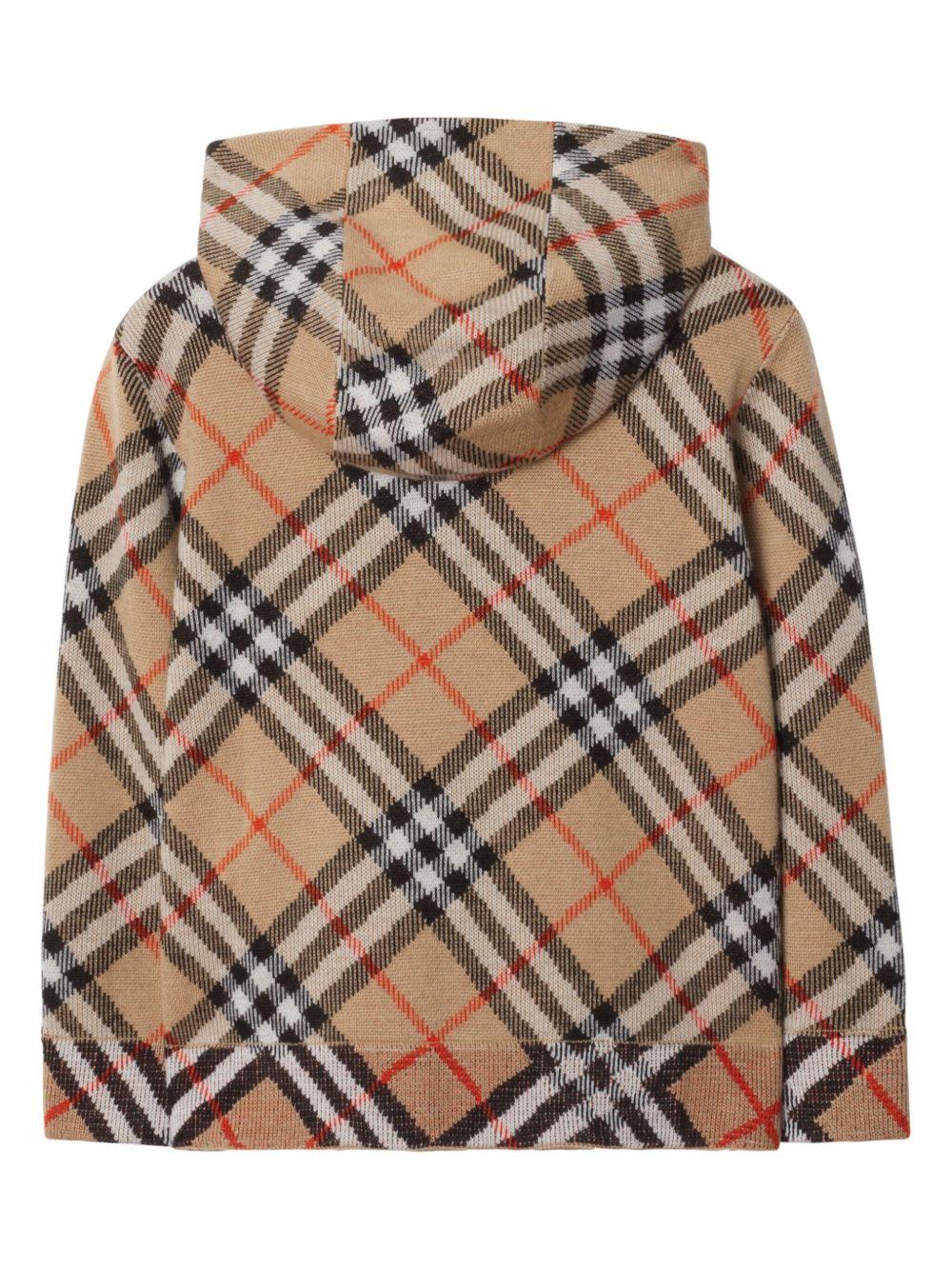 Felpa per bambino Burberry Kids marrone con cappuccio e motivo a quadri - Image 2
