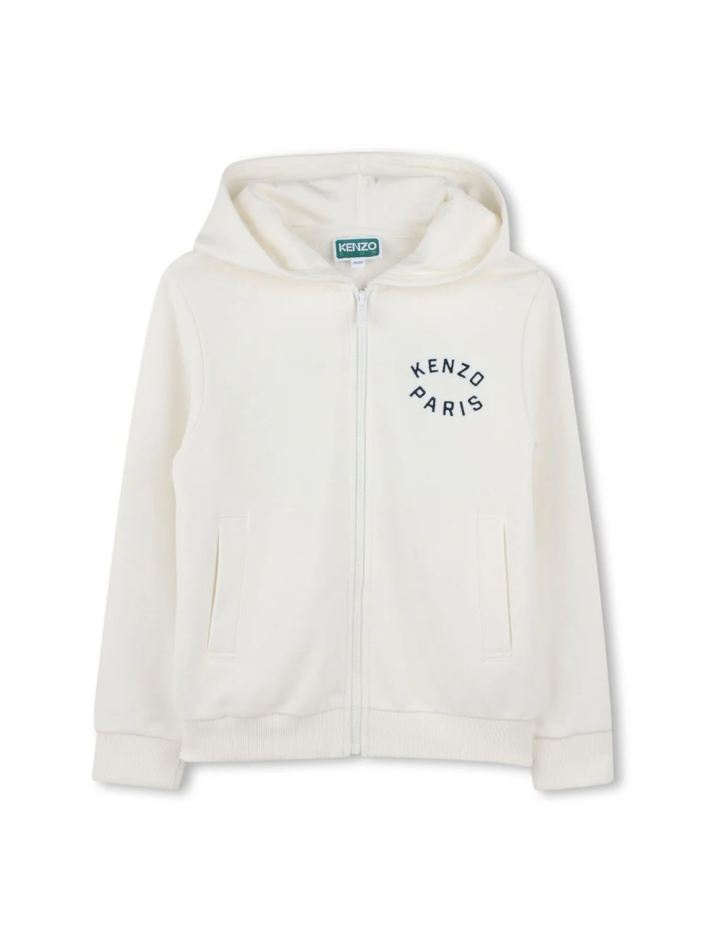 Felpa per bambino Kenzo Kids bianco con ricamo del logo, cappuccio e zip
