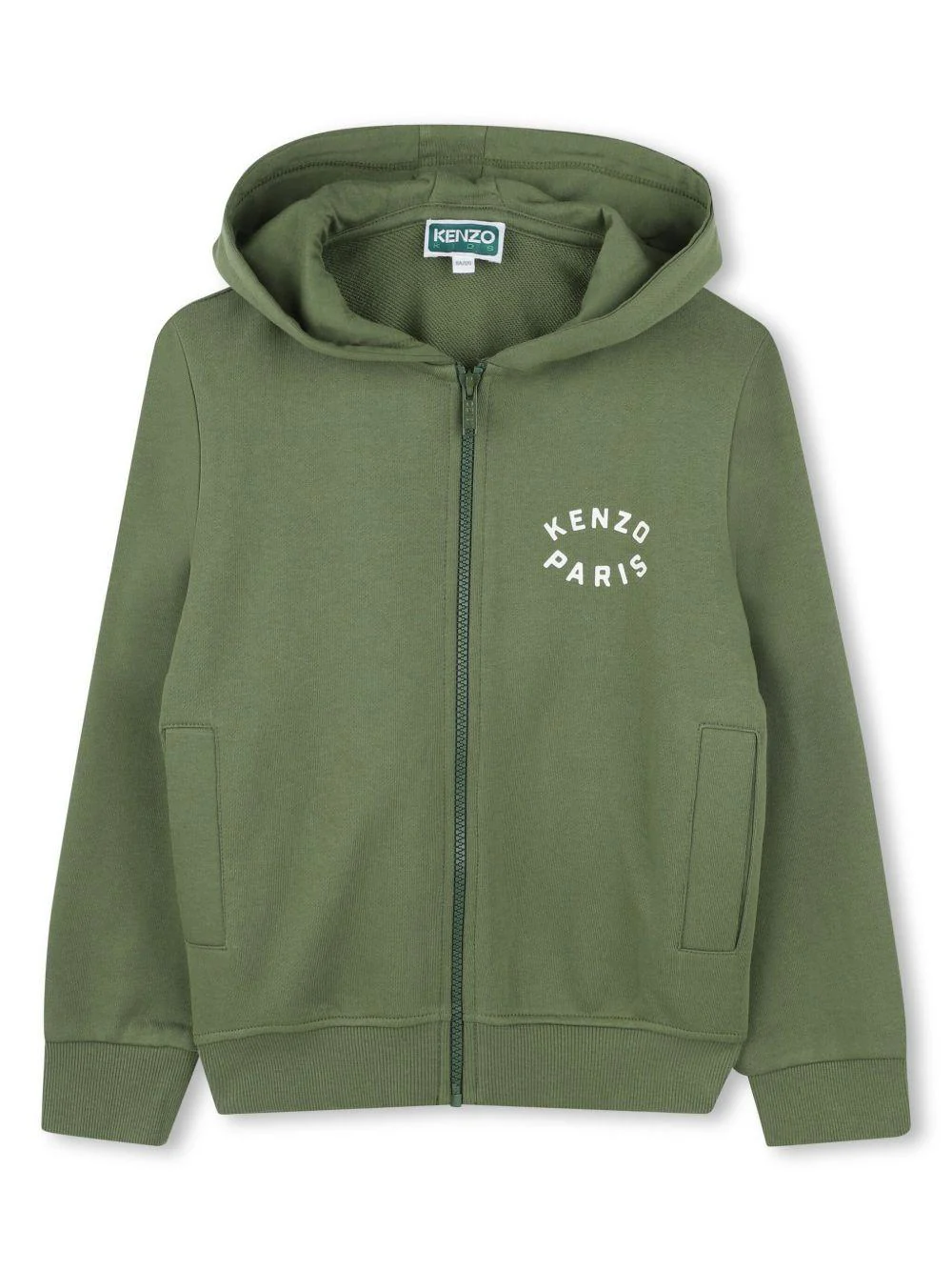 Felpa per bambino Kenzo Kids verde con stampa Tiger, zip e cappuccio