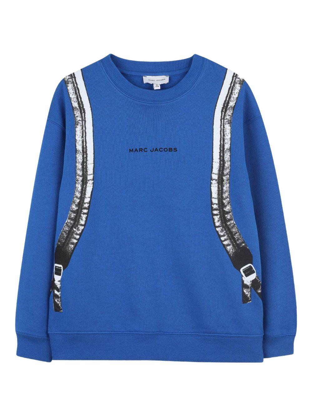 Felpa per bambino Marc Jacobs Kids blu con stampa grafica zaino