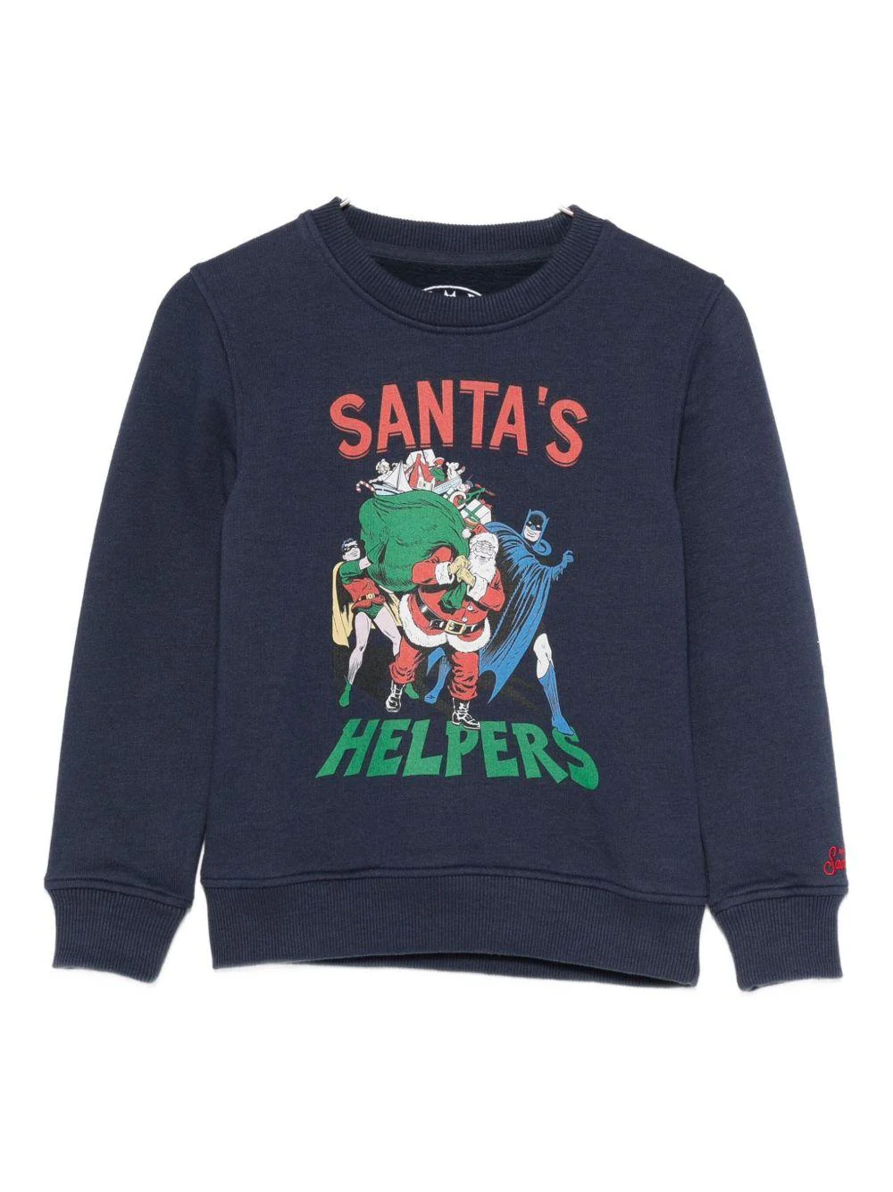 Felpa per bambino MC2 Saint Barth Kids blu con stampa grafica Batman Robin e Babbo Natale