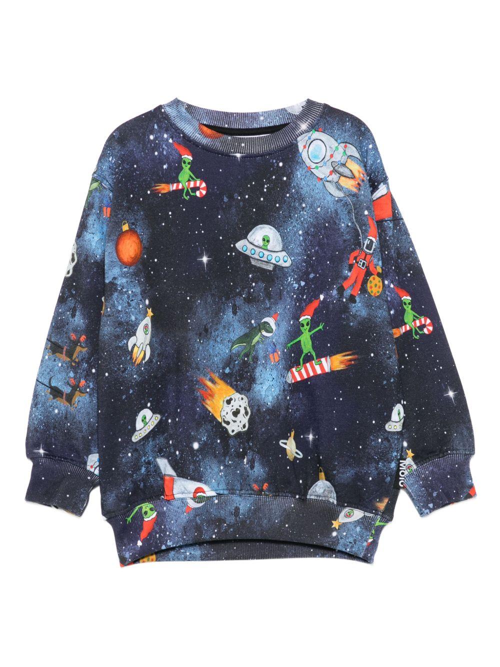 Felpa per bambino Molo blu con stampa spaziale
