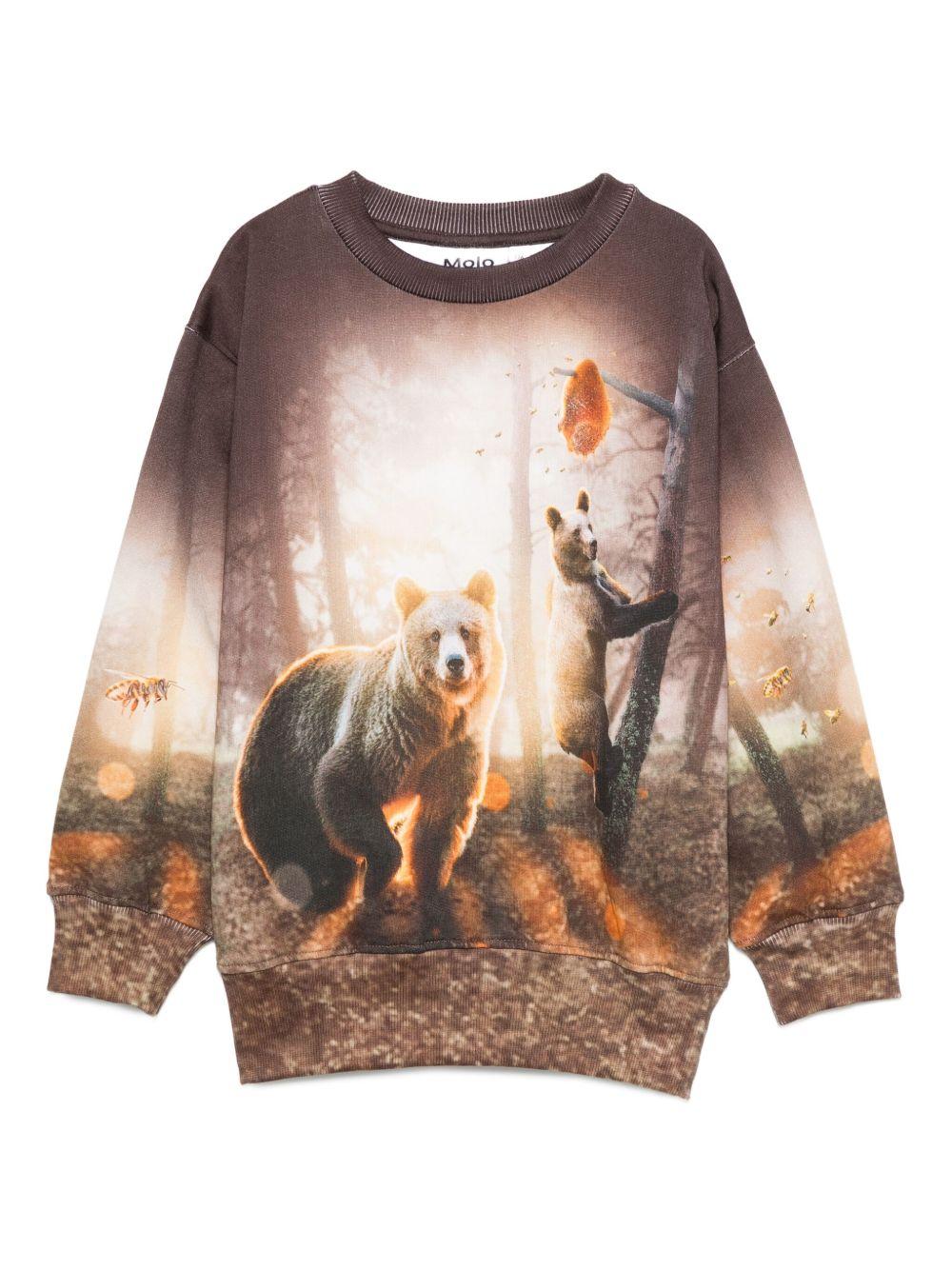 Felpa per bambino Molo marrone con stampa orso