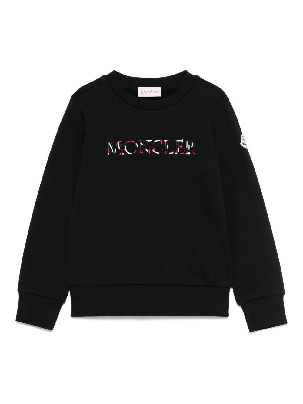Felpa per bambino Moncler Enfant nera con logo ricamato e scollo rotondo