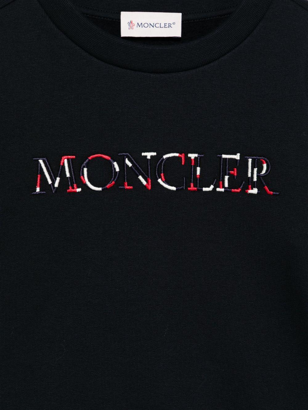 Felpa per bambino Moncler Enfant nera con logo ricamato e scollo rotondo - Image 3