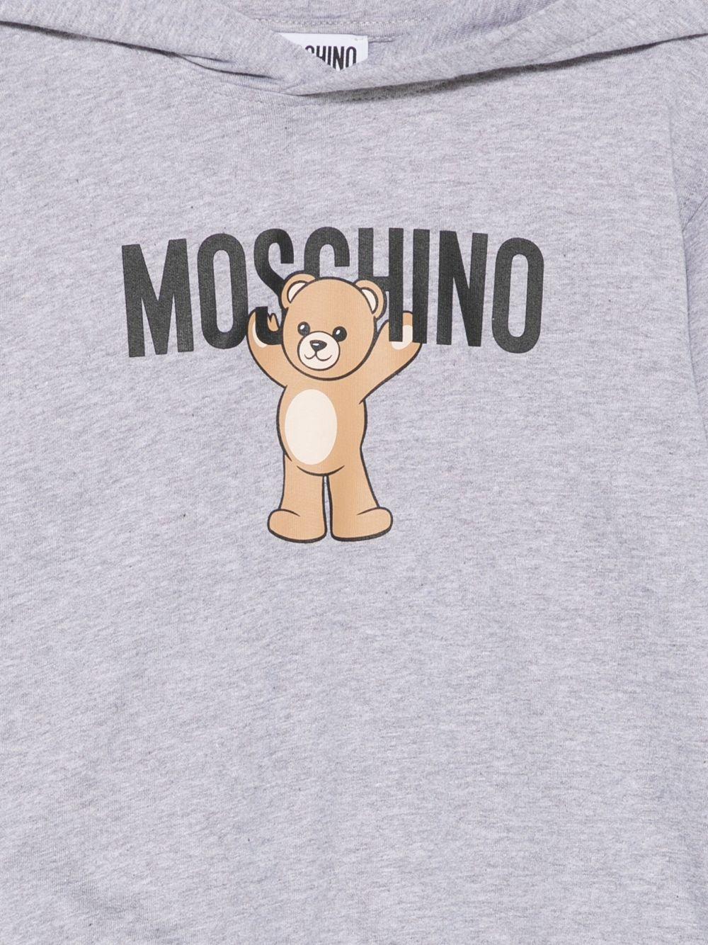 Felpa per bambino Moschino Kids grigio con stampa Teddy e cappuccio - Image 2